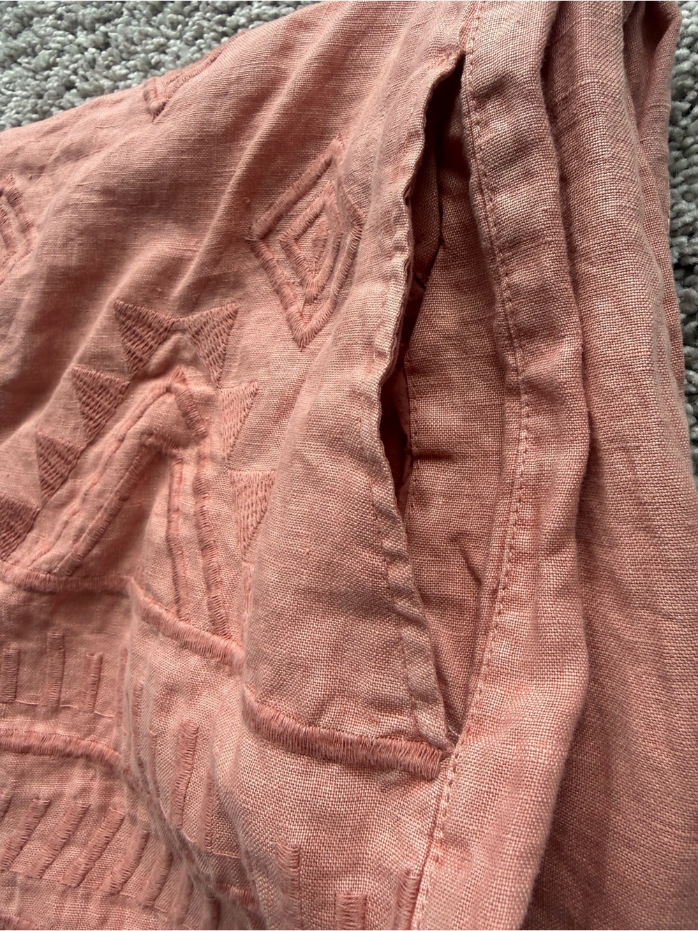 Boho Embroidered Sleeveless Linen Dress - Dusty Rose - Picture 5 of 5